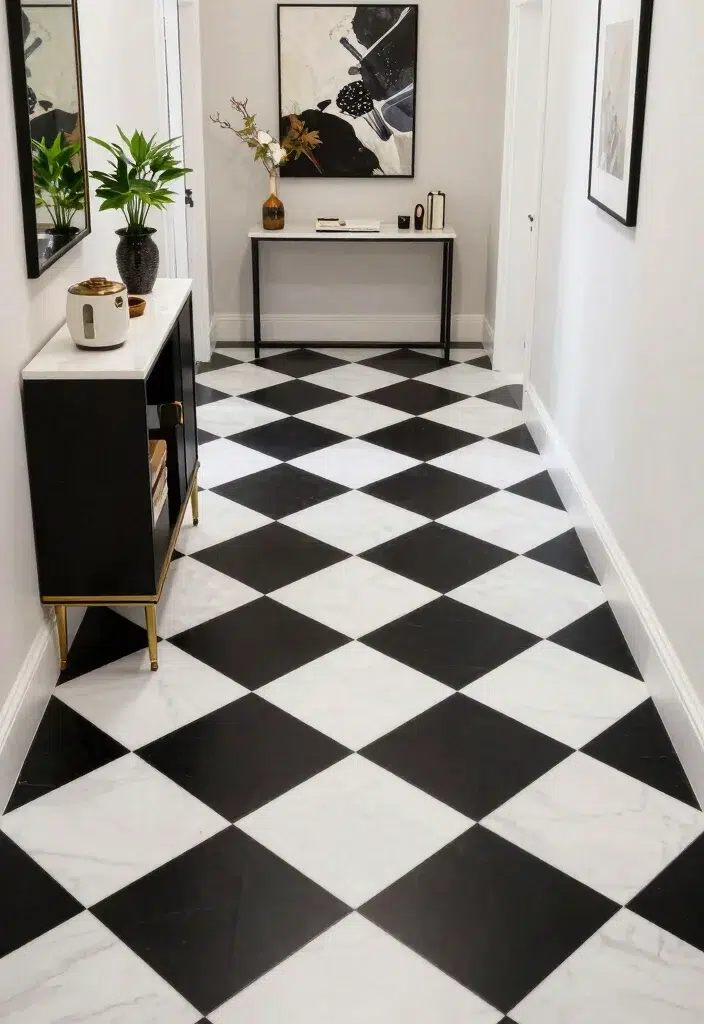 15 černobílých moderních podlahových designů s geometrickými opakujícími se vzory