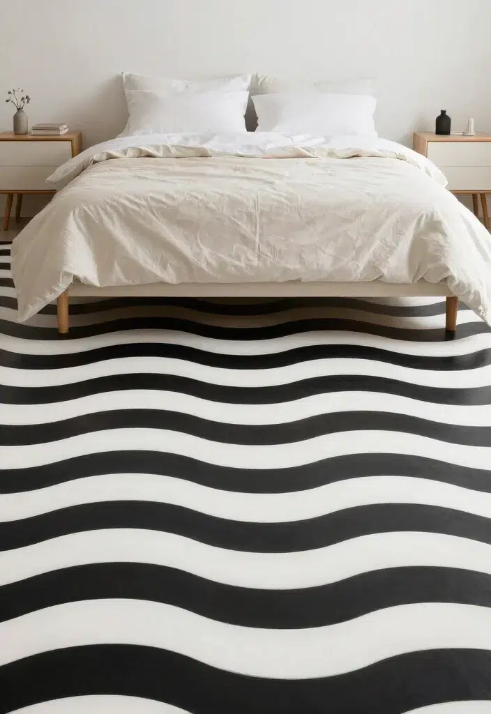 15 černobílých moderních podlahových designů s geometrickými opakujícími se vzory