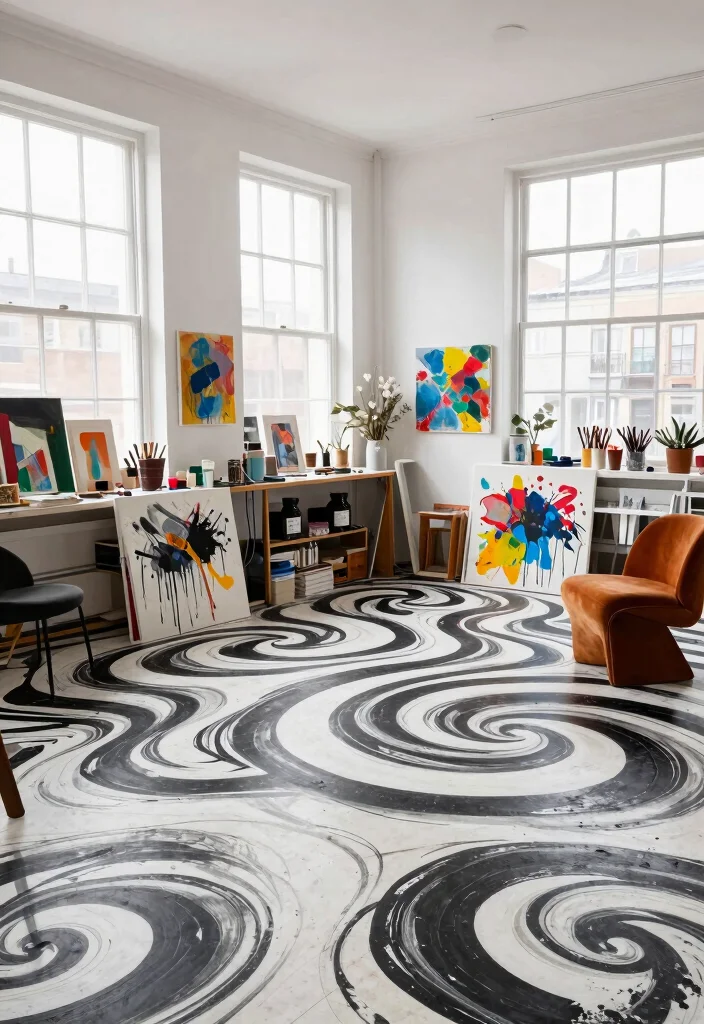 15 černobílých moderních podlahových designů s geometrickými opakujícími se vzory
