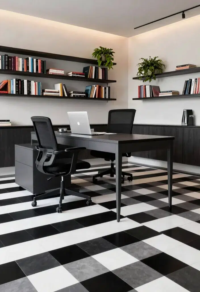 15 černobílých moderních podlahových designů s geometrickými opakujícími se vzory