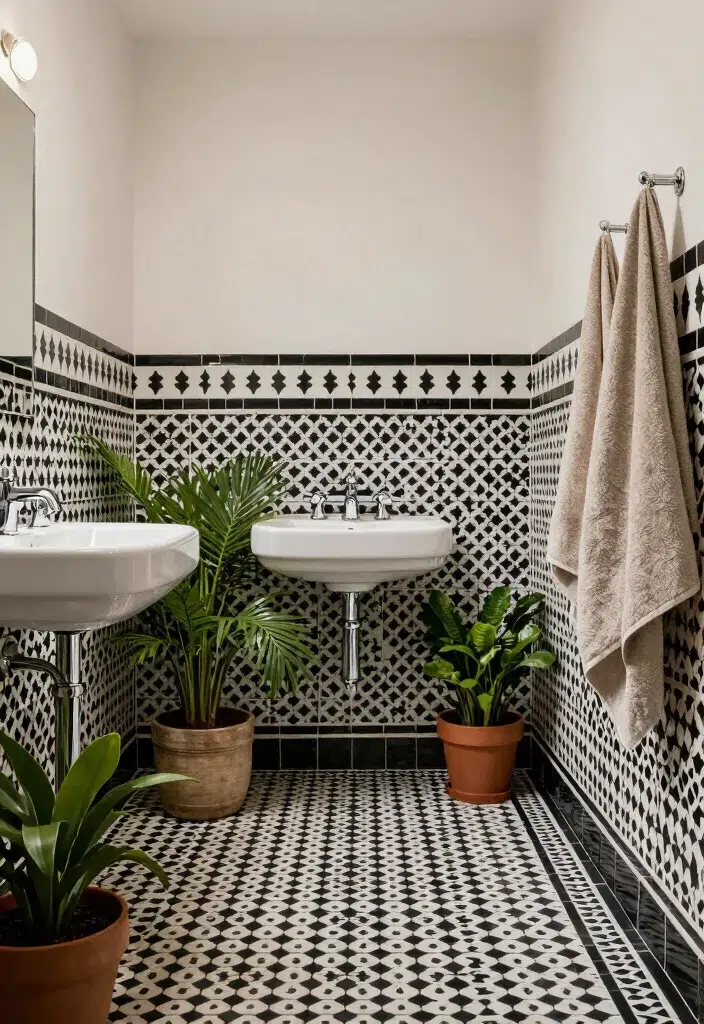 15 černobílých moderních podlahových designů s geometrickými opakujícími se vzory