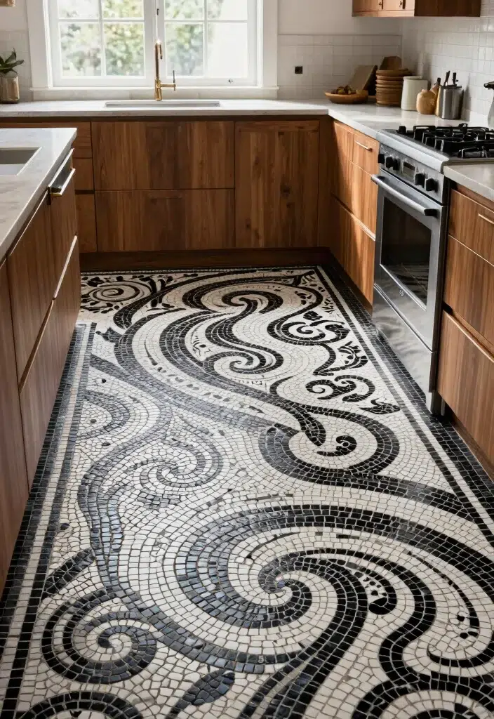 15 černobílých moderních podlahových designů s geometrickými opakujícími se vzory