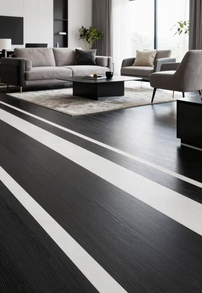 15 černobílých moderních podlahových designů s geometrickými opakujícími se vzory