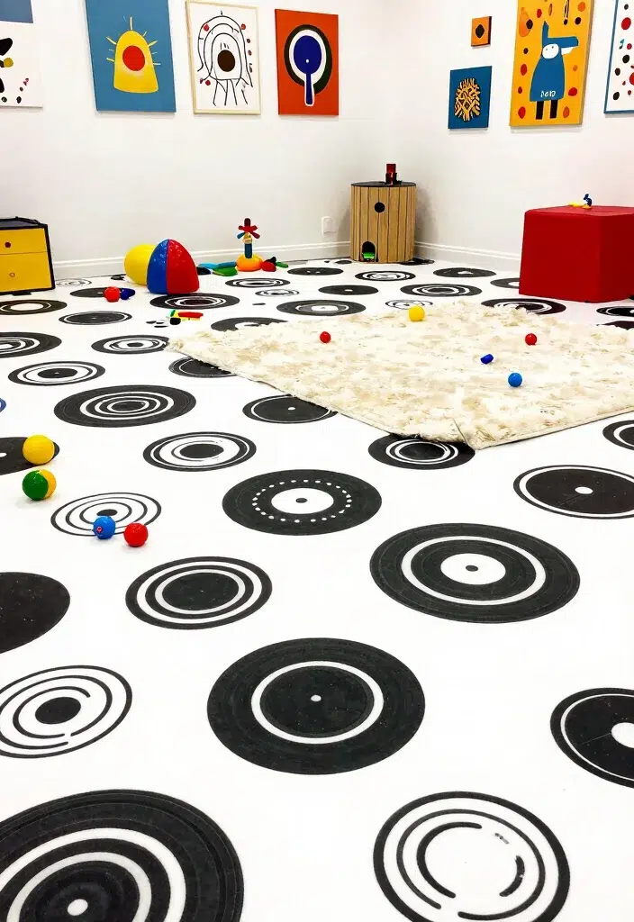 15 černobílých moderních podlahových designů s geometrickými opakujícími se vzory