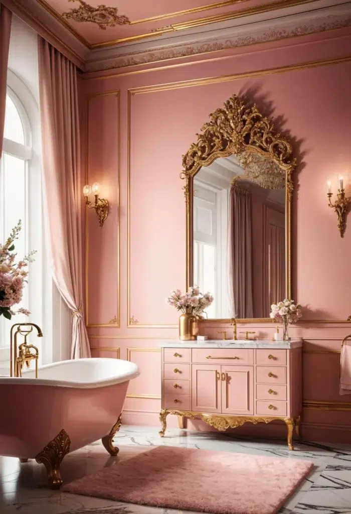 30 inspirací na růžovou koupelnu, které vypadají luxusně