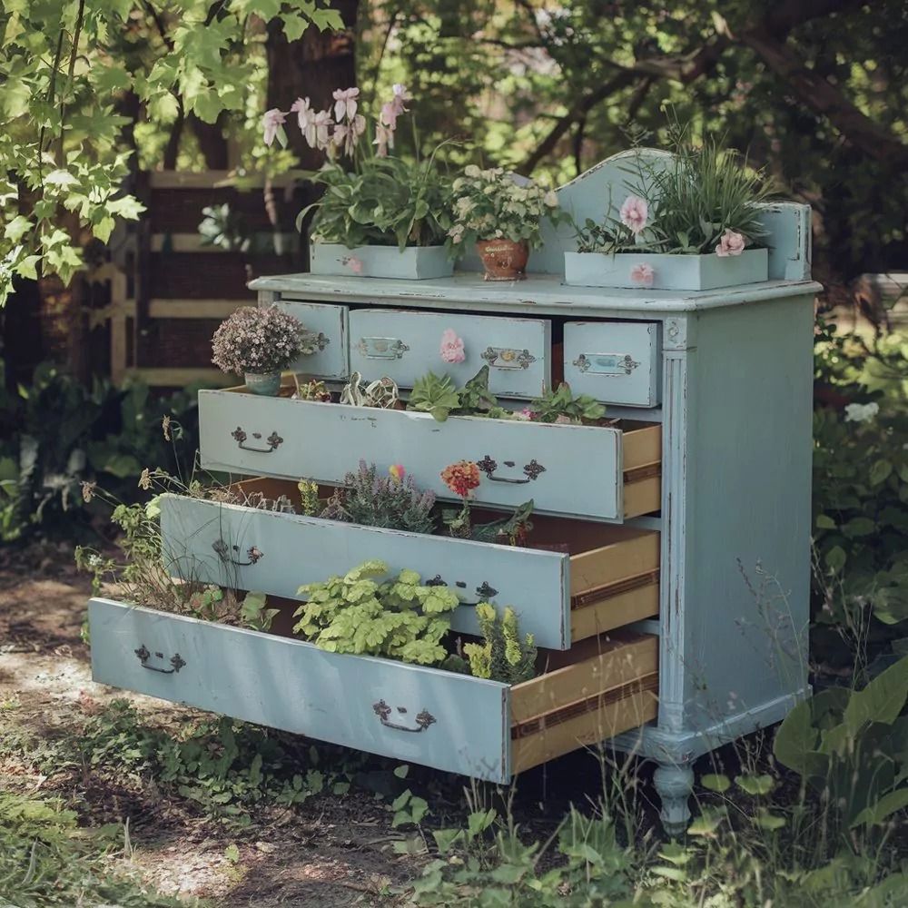 Starý nábytek jako dekorace na květiny: 25 inspirativních proměn