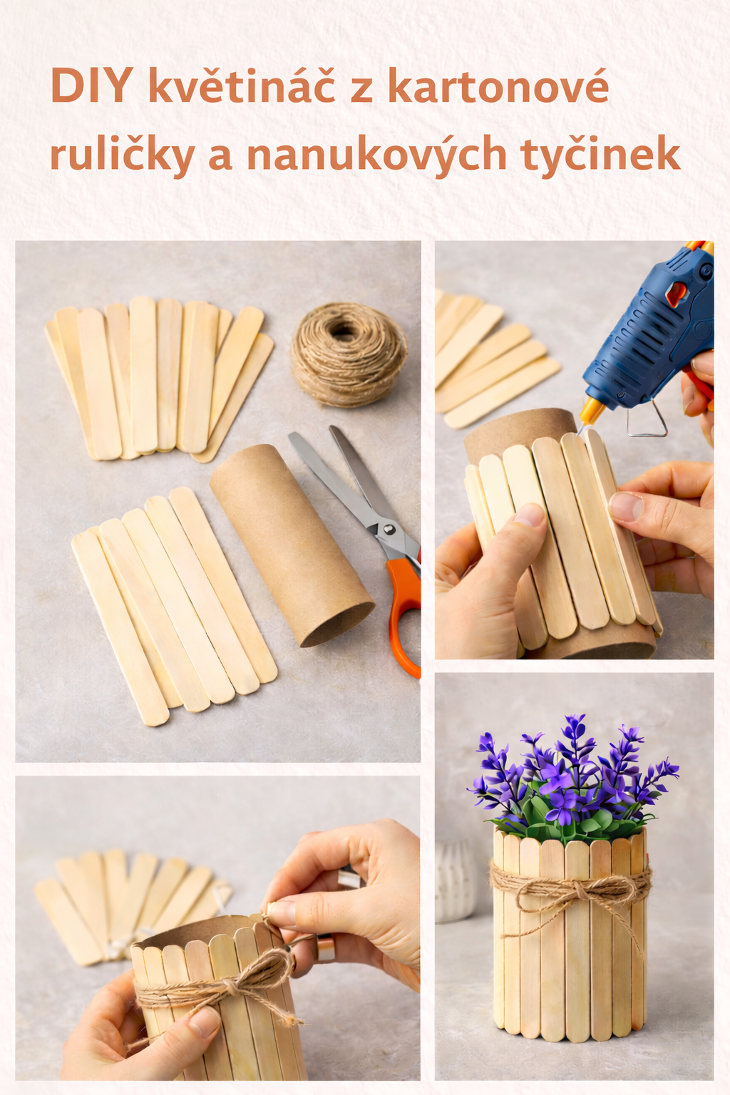 DIY květináč z ruličky a nanukových tyčinek: jednoduchá dekorace do bytu