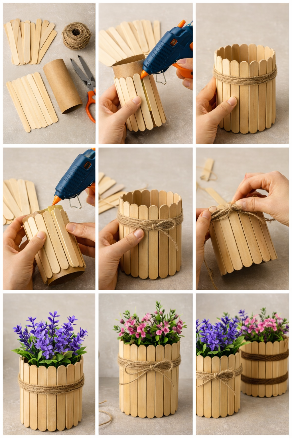DIY květináč z ruličky a nanukových tyčinek: jednoduchá dekorace do bytu