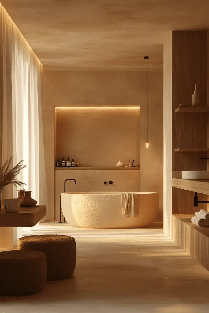 Inspirace pro koupelnu ve stylu Japandi: koupání jako zenový rituál