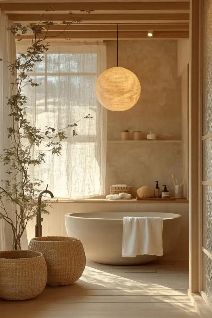 Inspirace pro koupelnu ve stylu Japandi: koupání jako zenový rituál