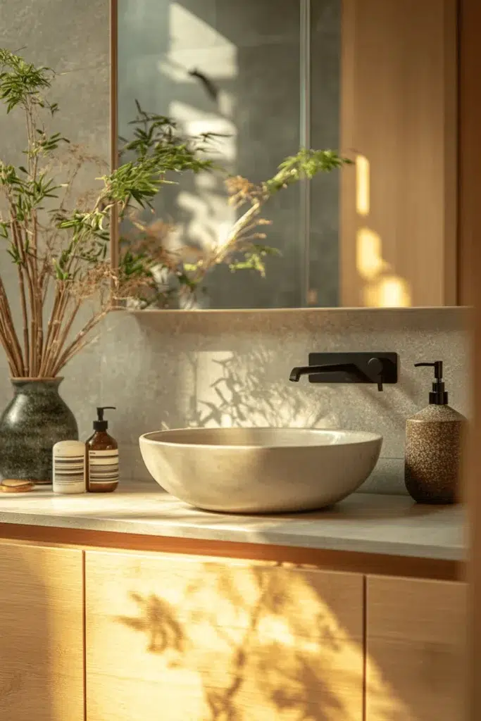 Inspirace pro koupelnu ve stylu Japandi: koupání jako zenový rituál