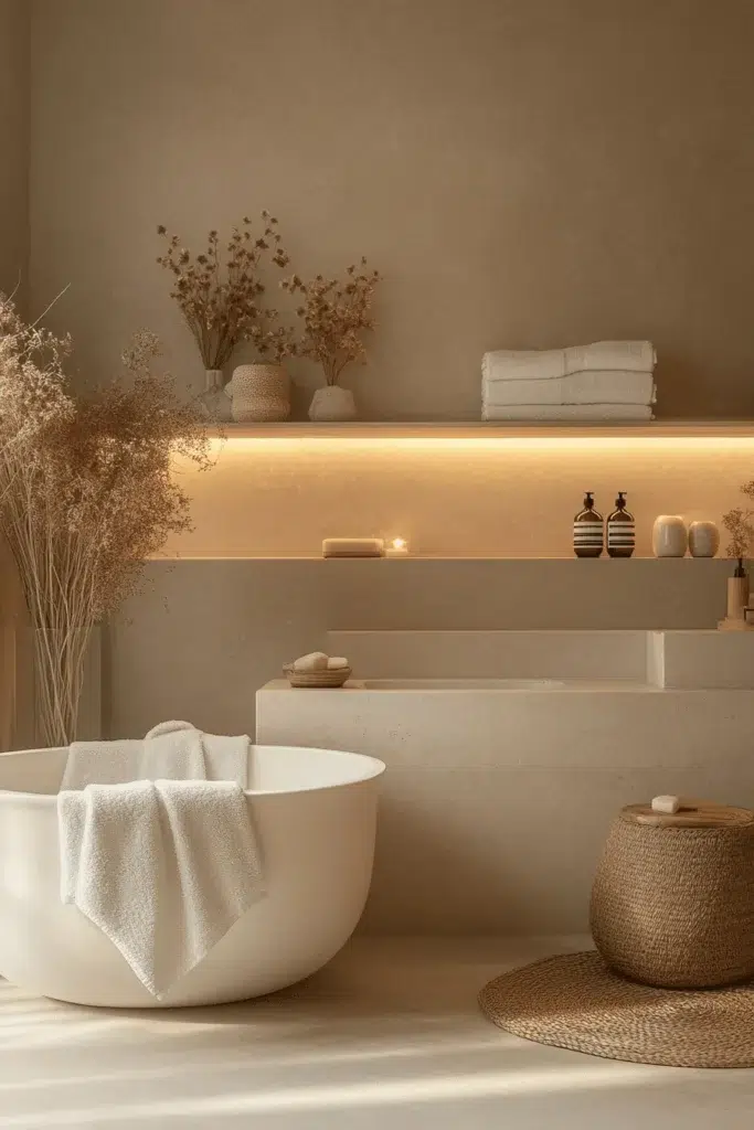 Inspirace pro koupelnu ve stylu Japandi: koupání jako zenový rituál