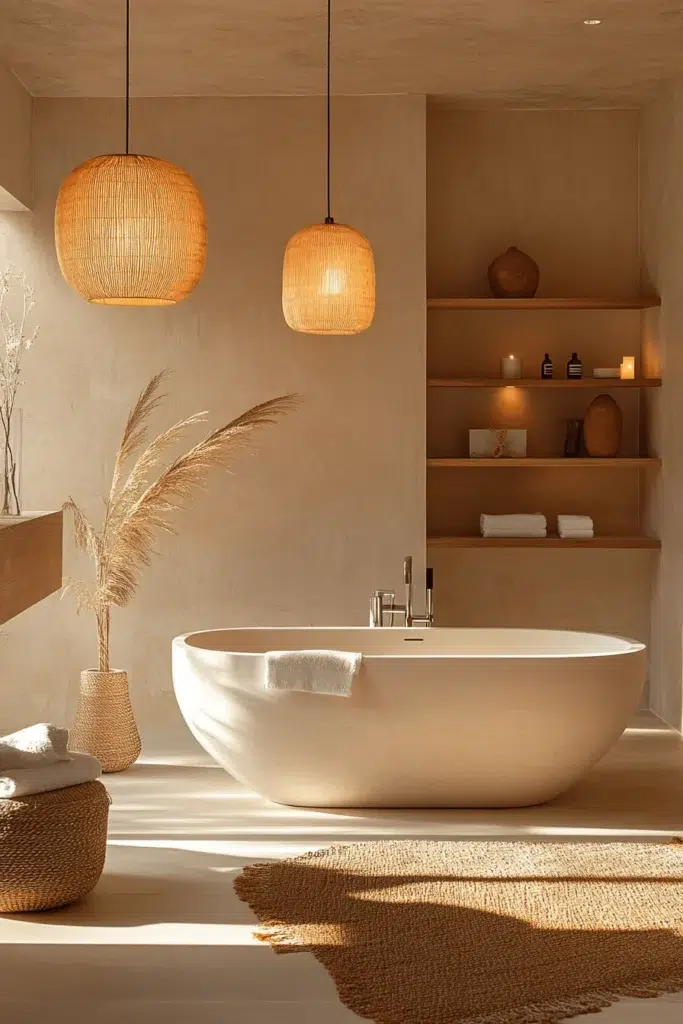 Inspirace pro koupelnu ve stylu Japandi: koupání jako zenový rituál