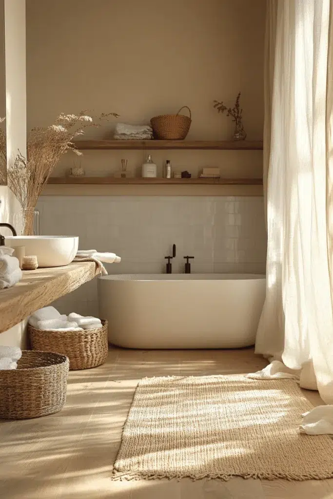 Inspirace pro koupelnu ve stylu Japandi: koupání jako zenový rituál