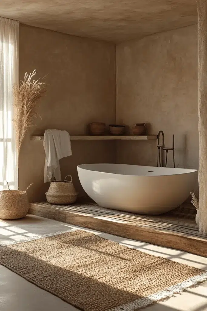 Inspirace pro koupelnu ve stylu Japandi: koupání jako zenový rituál