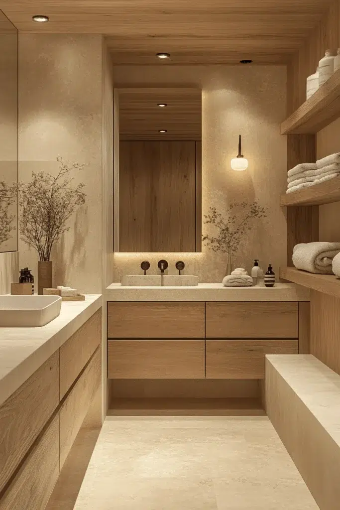 Inspirace pro koupelnu ve stylu Japandi: koupání jako zenový rituál