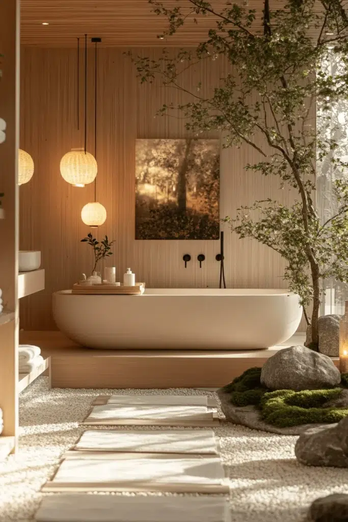 Inspirace pro koupelnu ve stylu Japandi: koupání jako zenový rituál