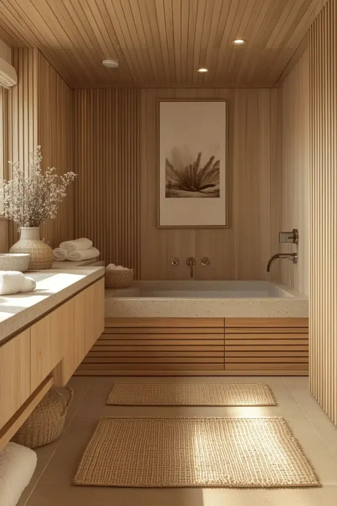 Inspirace pro koupelnu ve stylu Japandi: koupání jako zenový rituál