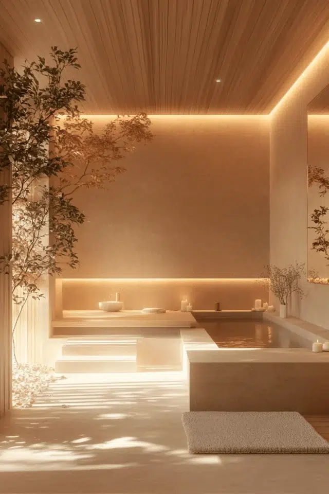 Inspirace pro koupelnu ve stylu Japandi: koupání jako zenový rituál