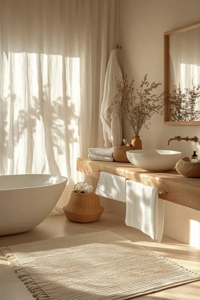 Inspirace pro koupelnu ve stylu Japandi: koupání jako zenový rituál