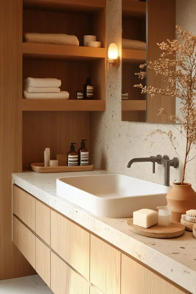 Inspirace pro koupelnu ve stylu Japandi: koupání jako zenový rituál