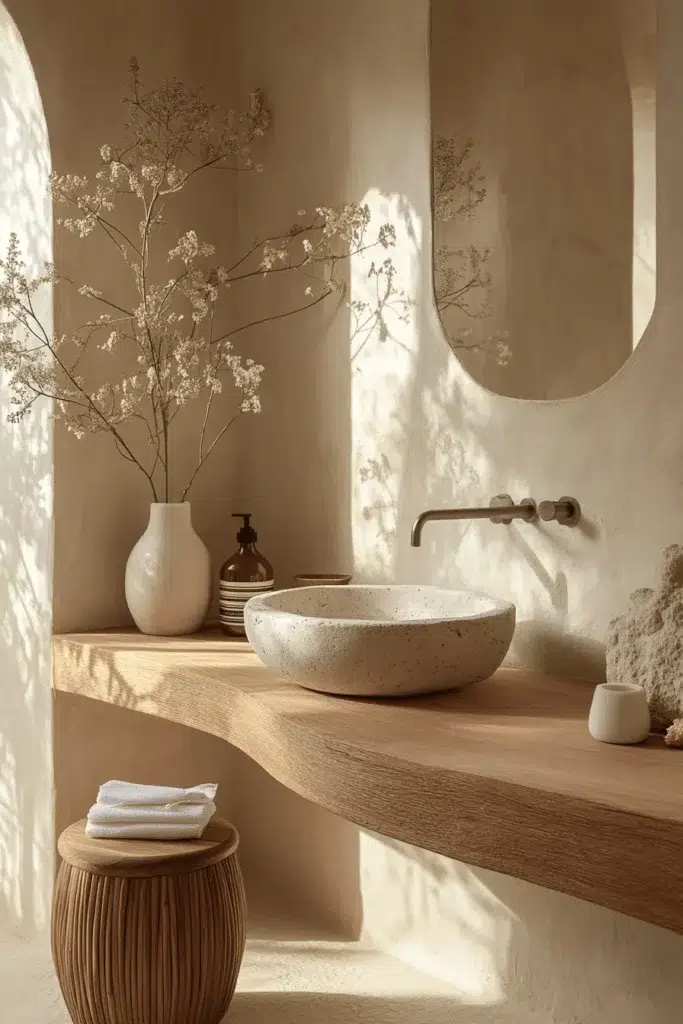 Inspirace pro koupelnu ve stylu Japandi: koupání jako zenový rituál