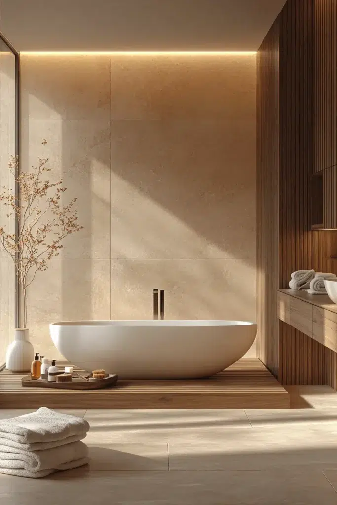 Inspirace pro koupelnu ve stylu Japandi: koupání jako zenový rituál