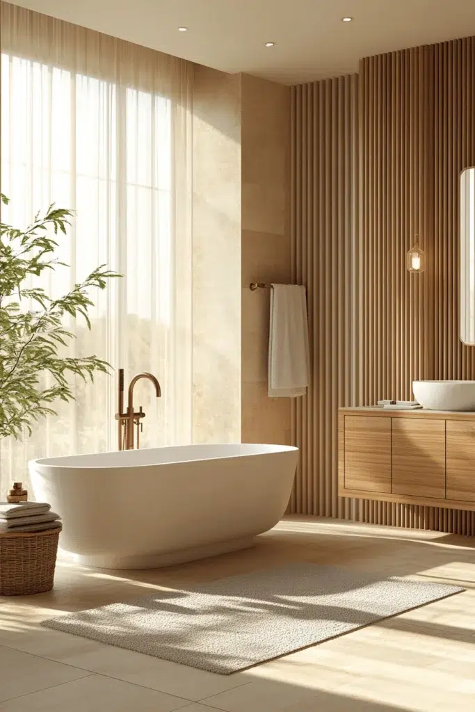 Inspirace pro koupelnu ve stylu Japandi: koupání jako zenový rituál