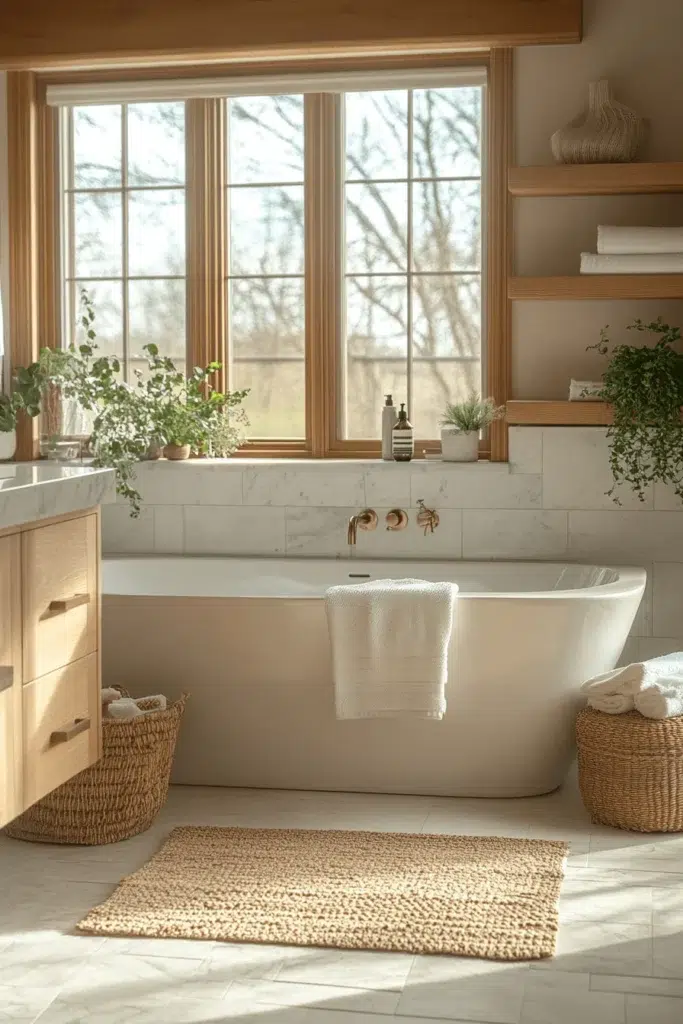 Inspirace pro koupelnu ve stylu Japandi: koupání jako zenový rituál