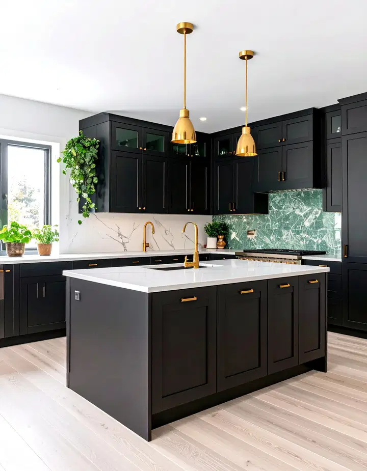 Elegantní kontrast: černé kuchyňské skříňky s bílou pracovní deskou jako zdroj inspirace 
