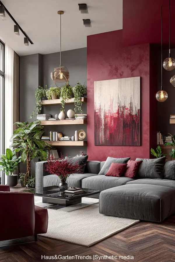 Bordó obývací pokoj: inspirace pro elegantní a hřejivou atmosféru