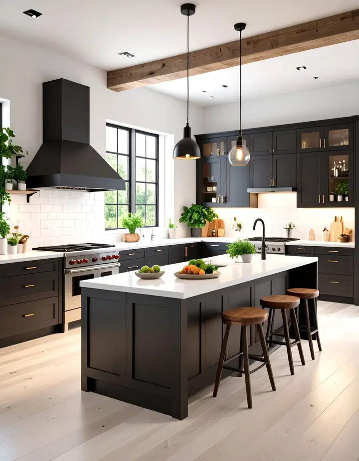 Elegantní kontrast: černé kuchyňské skříňky s bílou pracovní deskou jako zdroj inspirace 