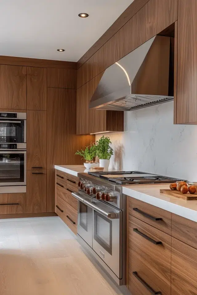 Ořechové kuchyňské skříňky plné elegance a přírodního šarmu Ořechové kuchyňské skříňky plné elegance a přírodního šarmu