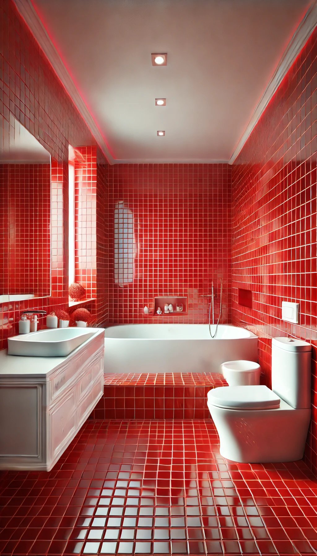 Elegantní červené koupelny plné luxusu a výrazného stylu