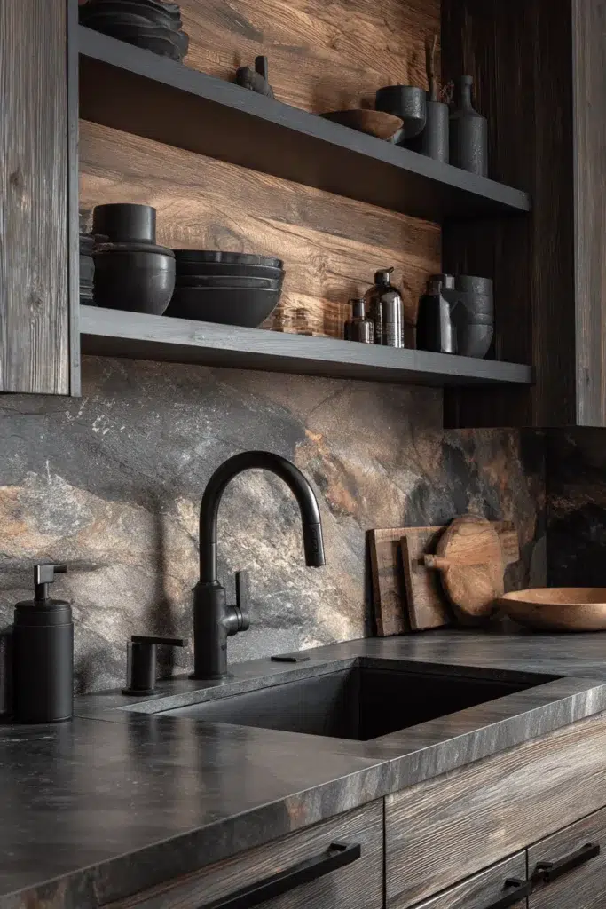 Elegantní inspirace pro kuchyňské skříňky z tmavého dřeva