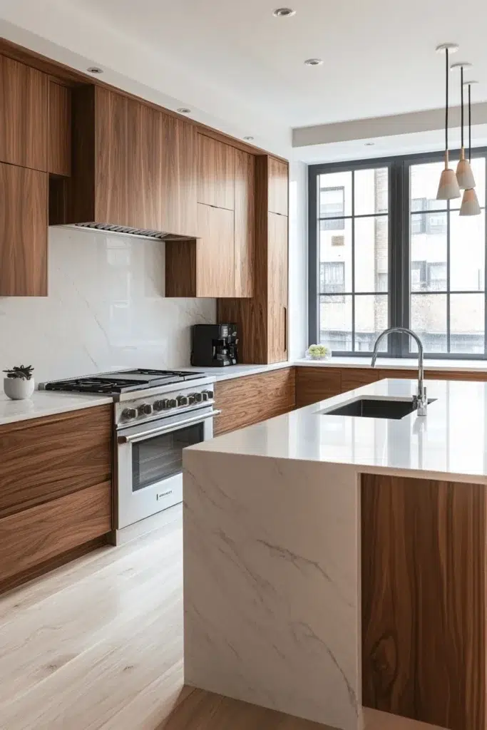 Ořechové kuchyňské skříňky plné elegance a přírodního šarmu