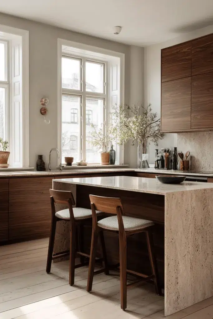 Elegantní inspirace pro kuchyňské skříňky z tmavého dřeva