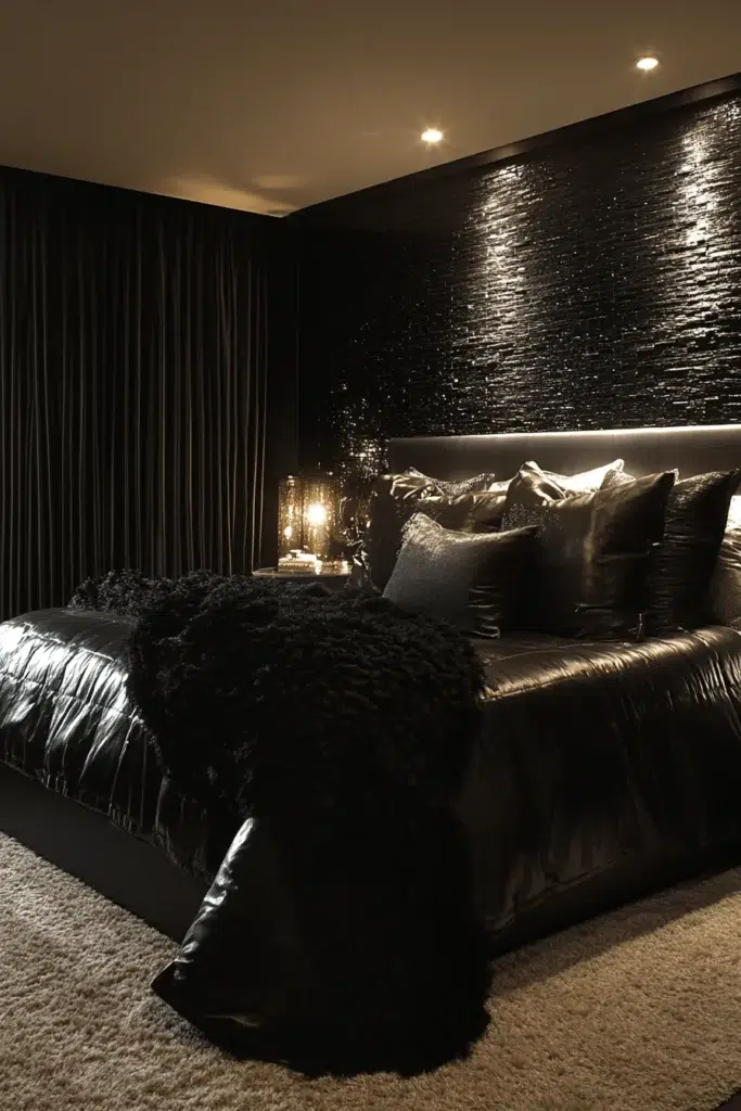 Ložnice s kamennou stěnou: inspirace pro klidný a elegantní interiér