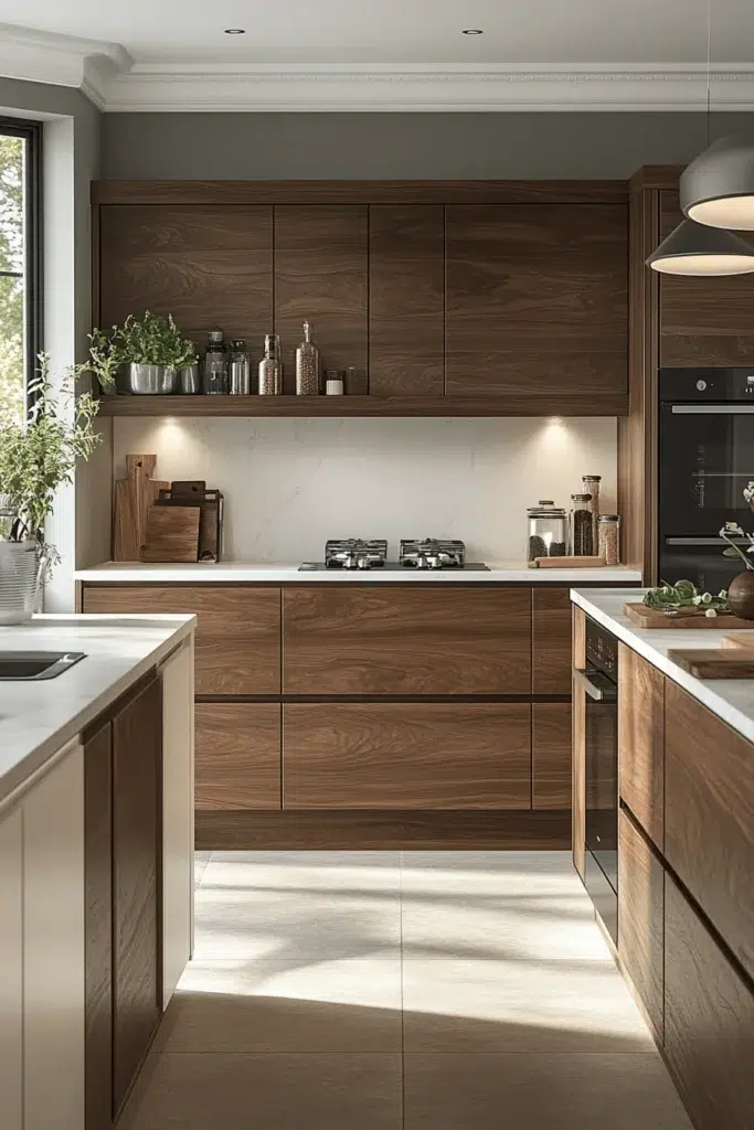 Ořechové kuchyňské skříňky plné elegance a přírodního šarmu