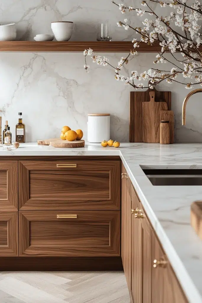 Ořechové kuchyňské skříňky plné elegance a přírodního šarmu