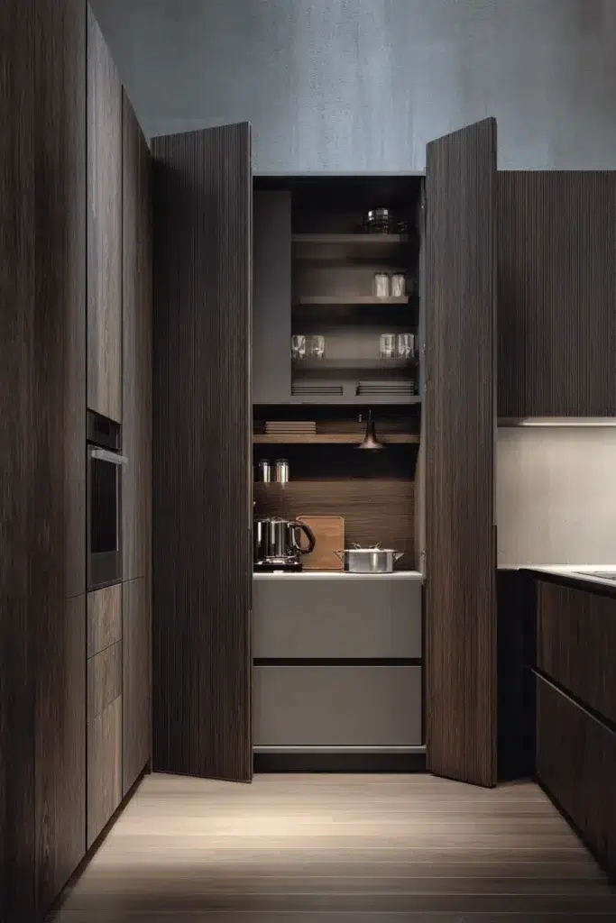 Elegantní inspirace pro kuchyňské skříňky z tmavého dřeva