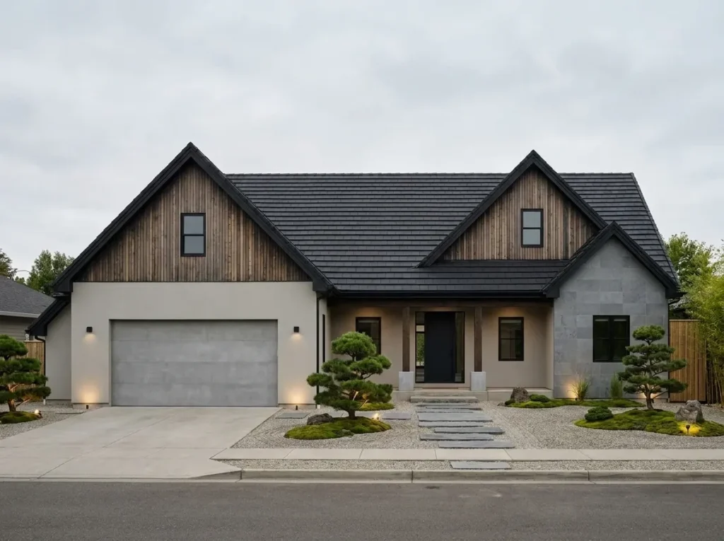 Elegantní jednopodlažní dům ve stylu moderní farmy s pracovnou a otevřenou obytnou zónou