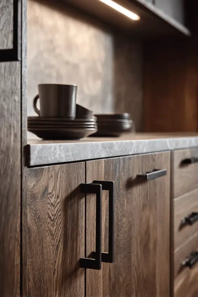 Elegantní inspirace pro kuchyňské skříňky z tmavého dřeva