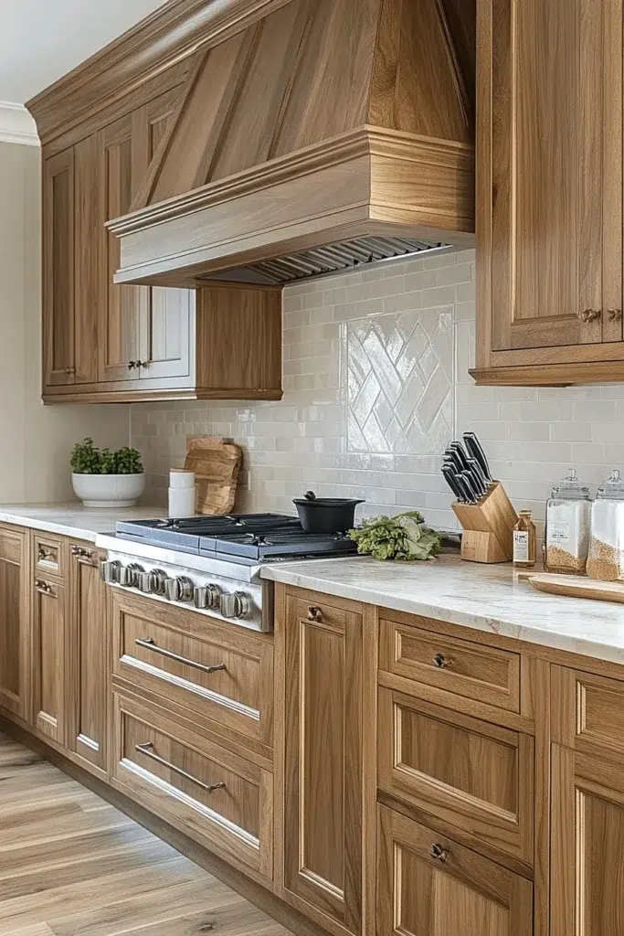 Ořechové kuchyňské skříňky plné elegance a přírodního šarmu