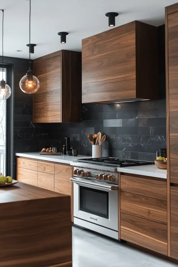 Ořechové kuchyňské skříňky plné elegance a přírodního šarmu