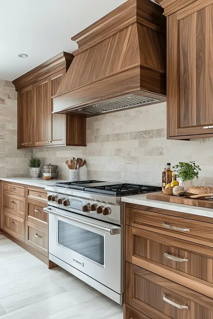 Ořechové kuchyňské skříňky plné elegance a přírodního šarmu
