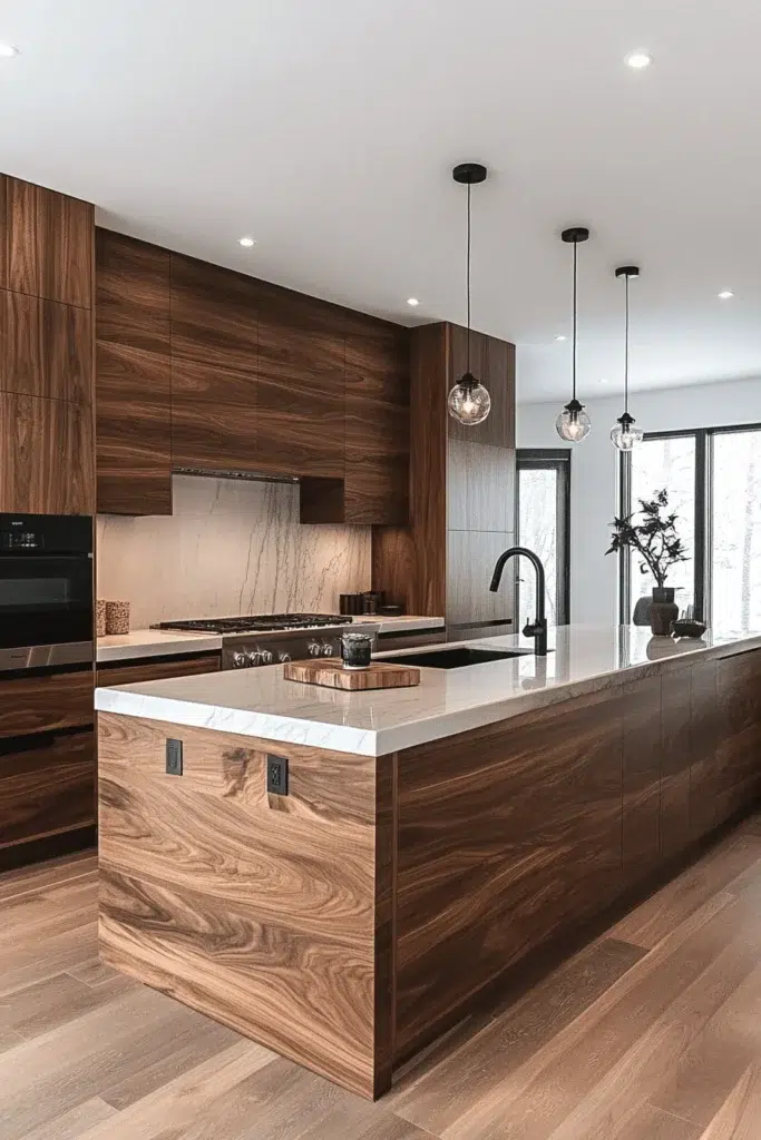 Ořechové kuchyňské skříňky plné elegance a přírodního šarmu