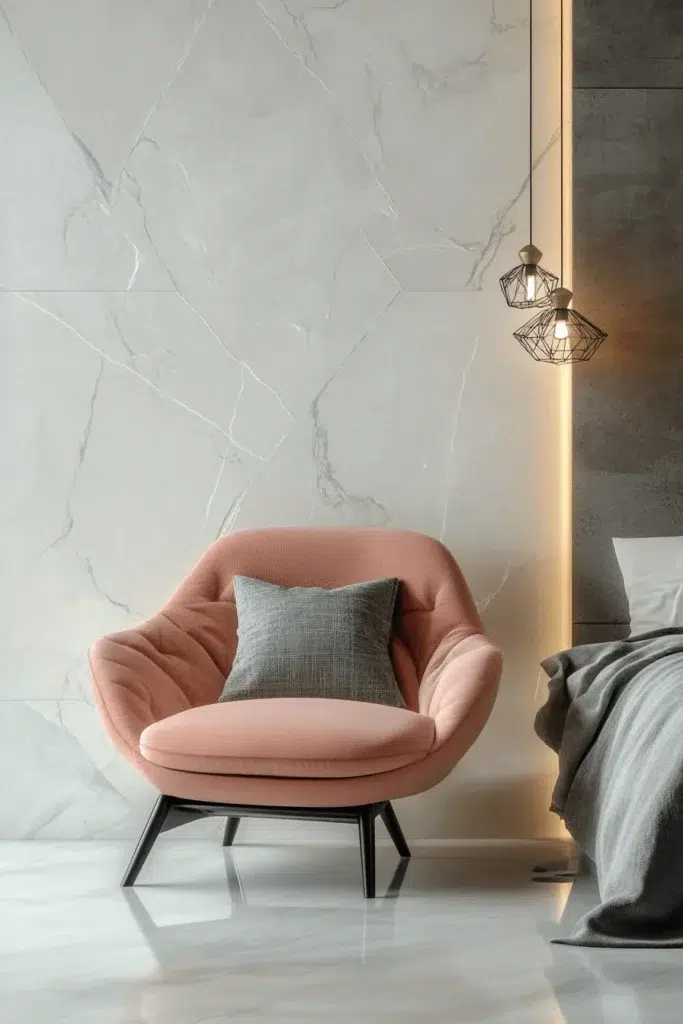 Ložnice s kamennou stěnou: inspirace pro klidný a elegantní interiér