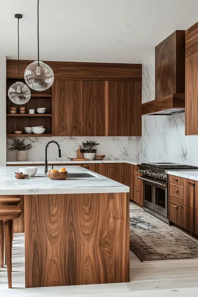 Ořechové kuchyňské skříňky plné elegance a přírodního šarmu