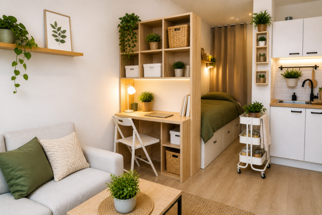 Proměna malé garsonky: DIY řešení, která šetří místo